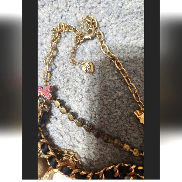 Retired Betsey Johnson Cheer charm multi layered necklace